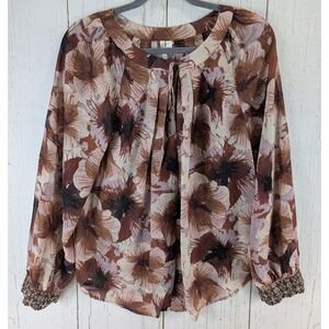 Bellatrix Size Medium Multicolor‎ Floral Balloon Long Sleeve Womens Blouse